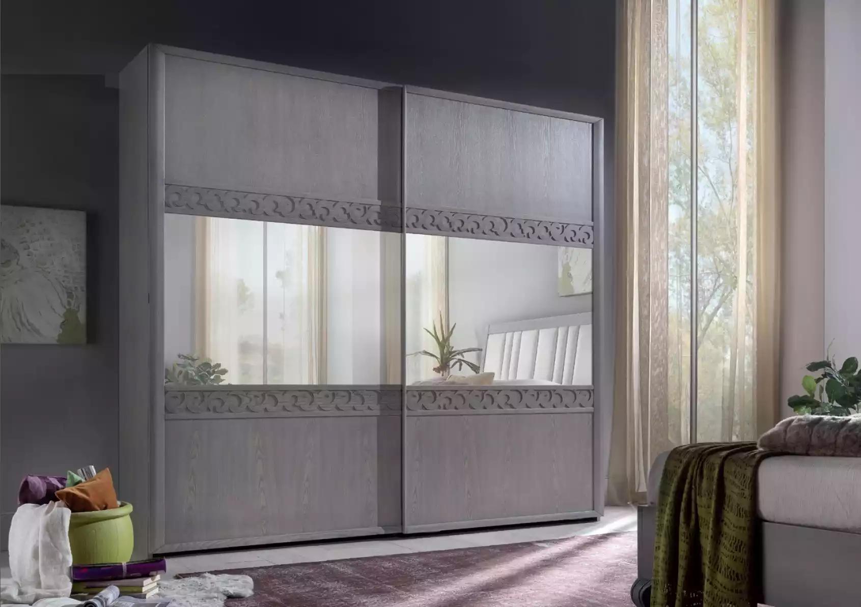 Schwebetüren Schrank Kleiderschrank mit Spiegel Holz Luxus Modernes