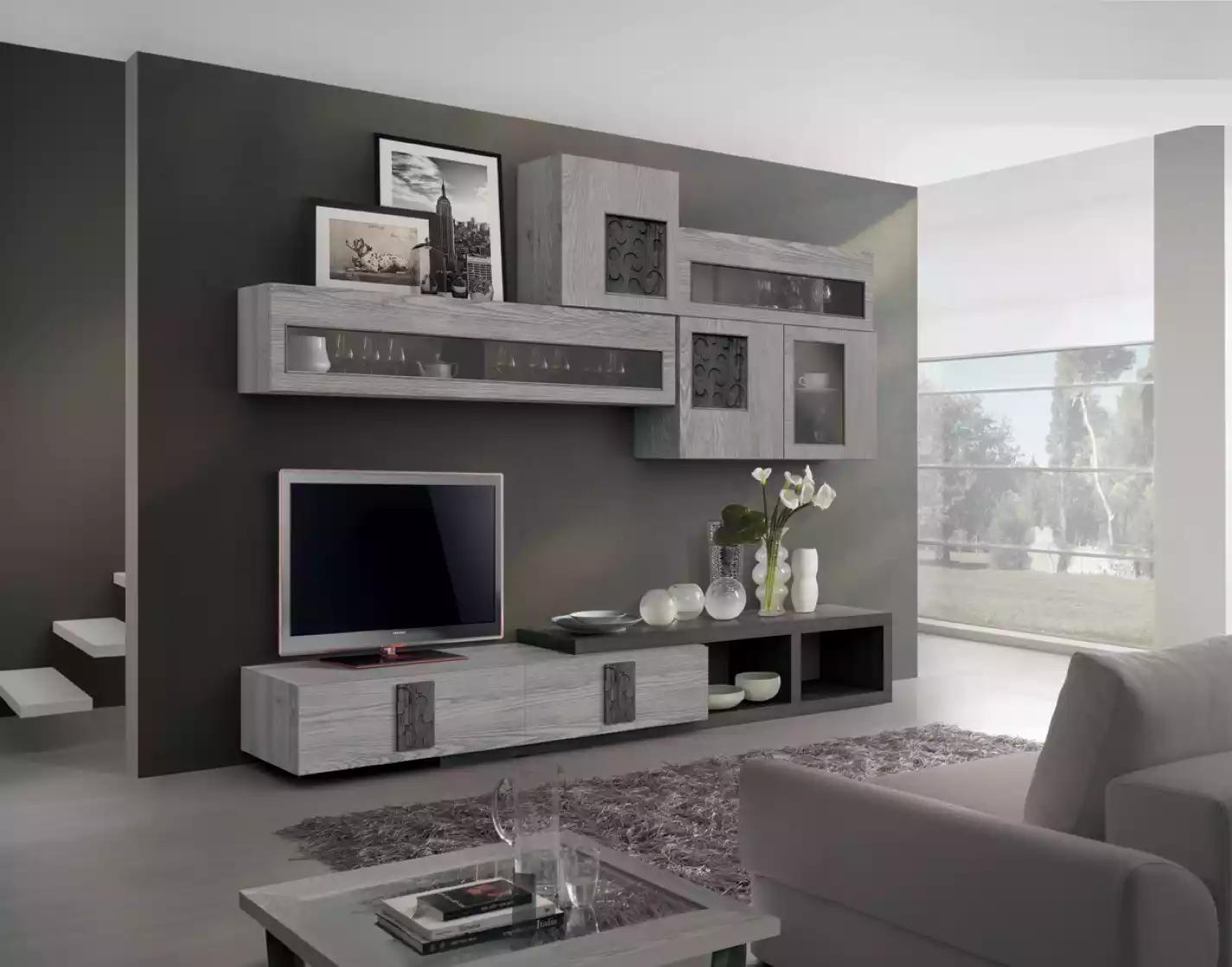 Modernes Wohnzimmer Wandblock Wandblock Modern Grau Holz Wohnwände 295cm