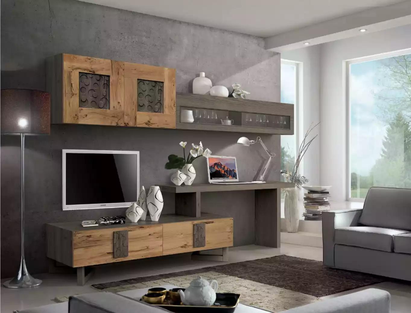 Wohnzimmer Wohnwand rtv Lowboard Holz Braun Möbel Fernseh Anbei Wand
