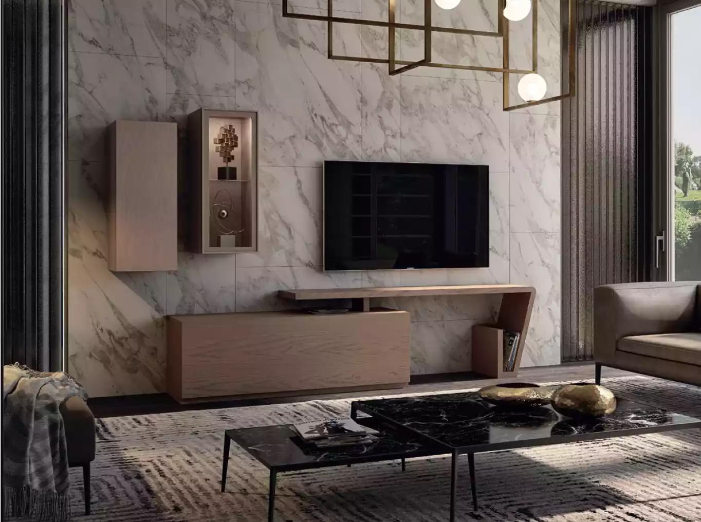Wohnwand Anbauwand Wohnzimmer Schrankwand Möbel Modern braun Wohnwände