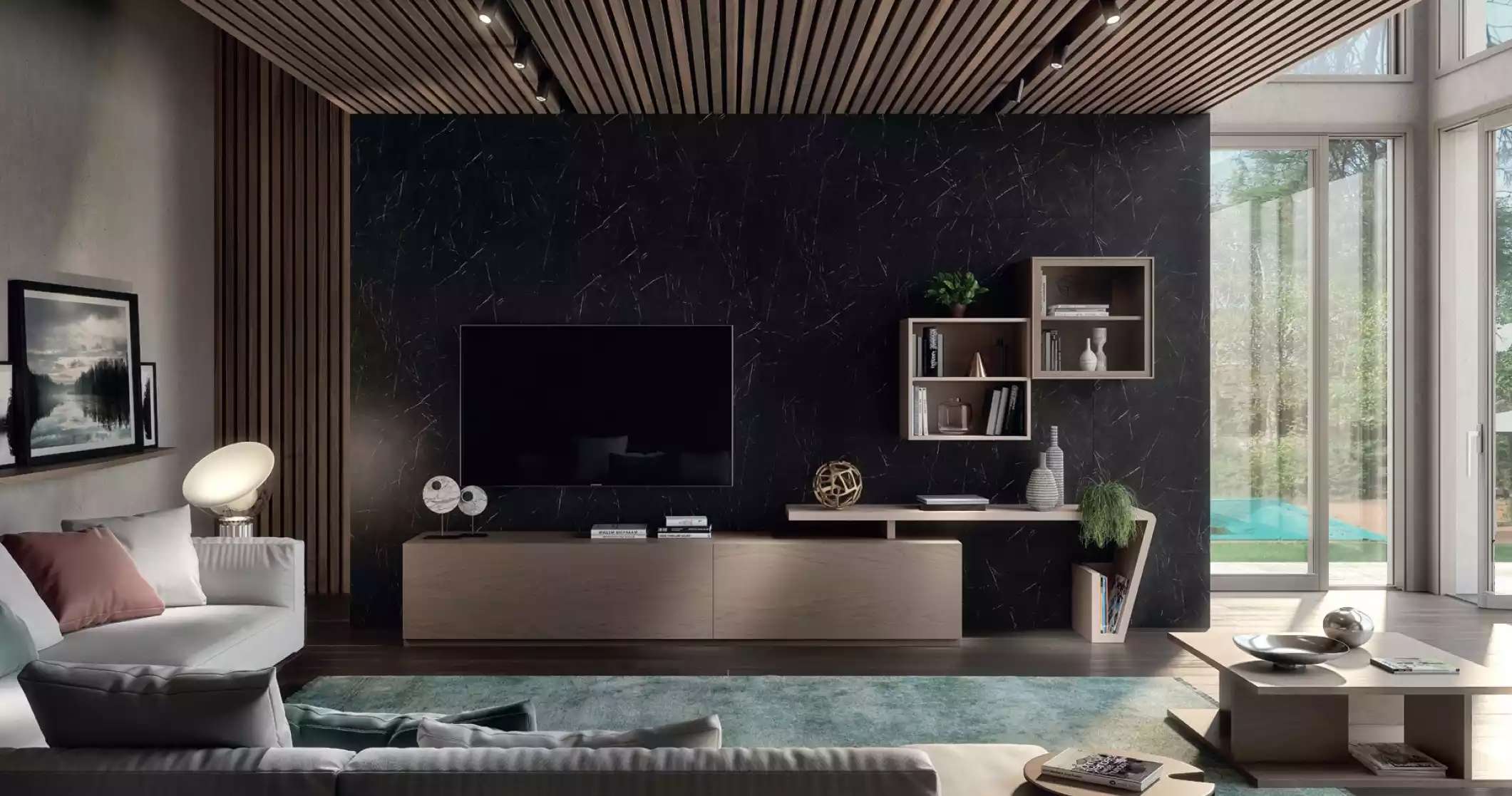 Wohnzimmer Wohnwand Modern Anbauwand Schrankwand braun 360cm Wohnwände