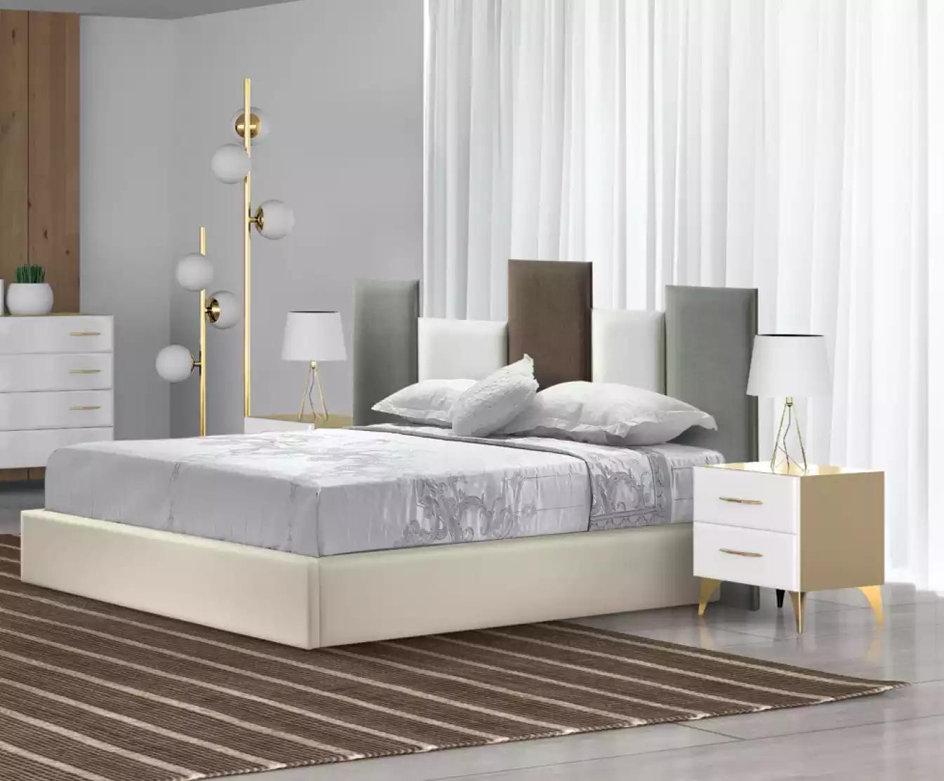 Schlafzimmer Set Bett 2x Nachttisch Holz weiß komplett Modern 3tlg
