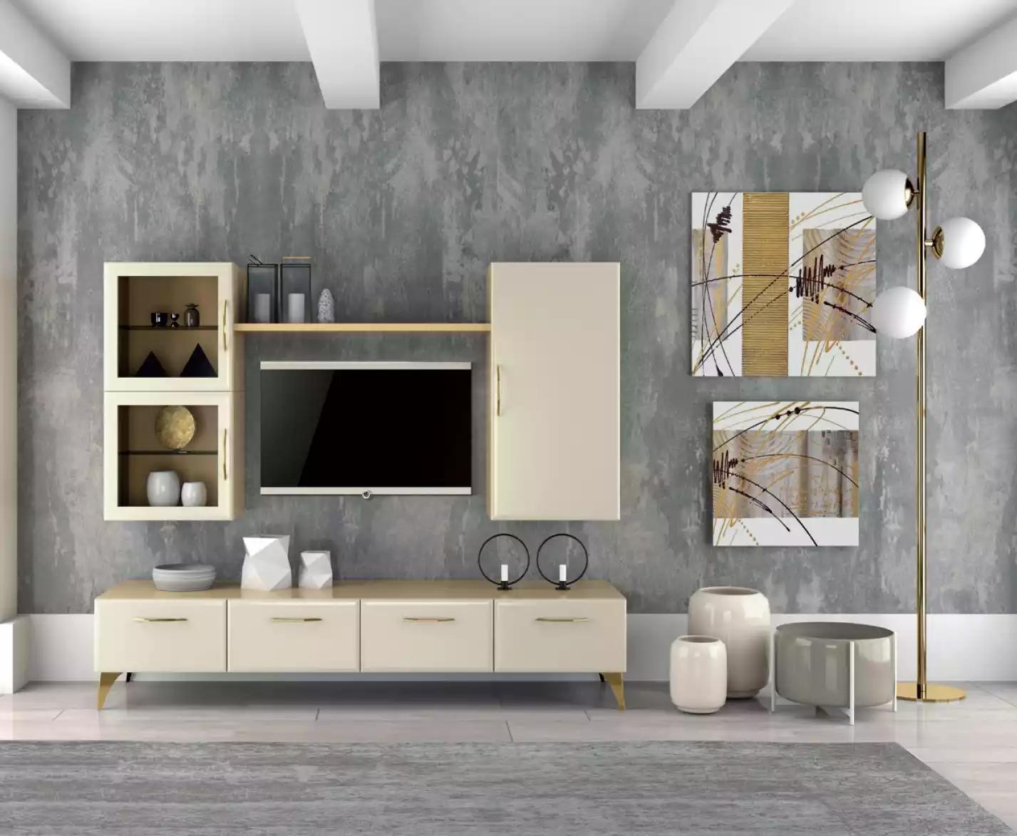 Wohnwand Schrank tv Schrank Set Wohnmöbel Praktisch Wohnzimmer beige