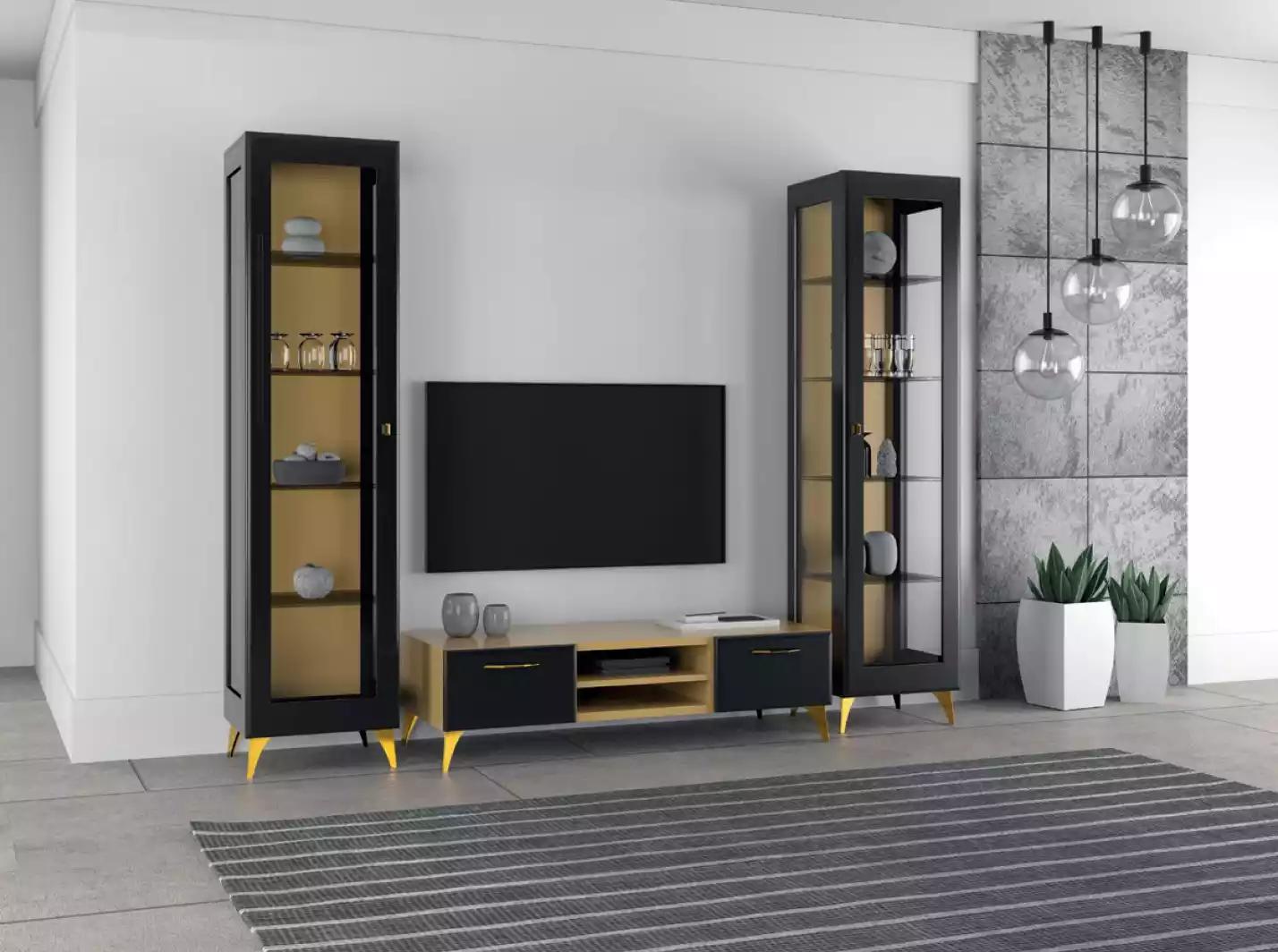tv Ständer 2х Vitrine Wohnwand Luxus Set 3tlg. Wohnzimmer Holz 3tlg.