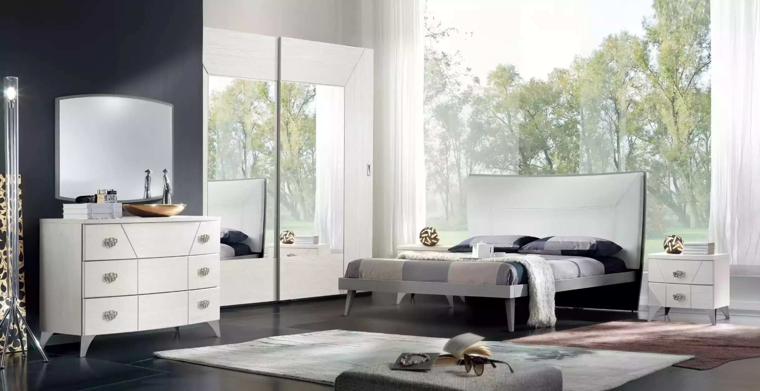 Schlafzimmer Set Bett 2x Nachttische Kommode 6tlg.Design Luxus