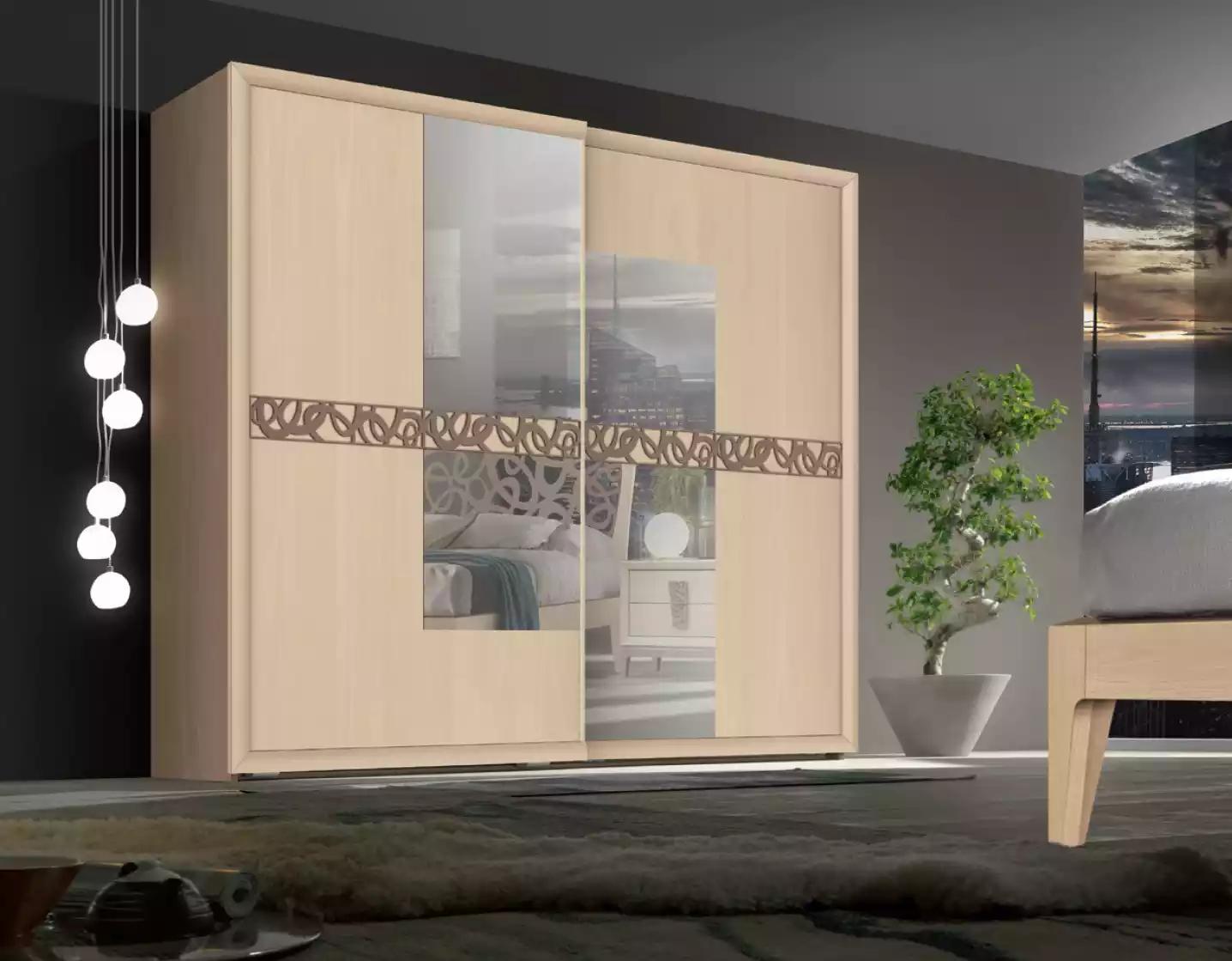 Schwebetürenschrank Schrank Kleiderschrank mit iegel Holz Luxus Modern