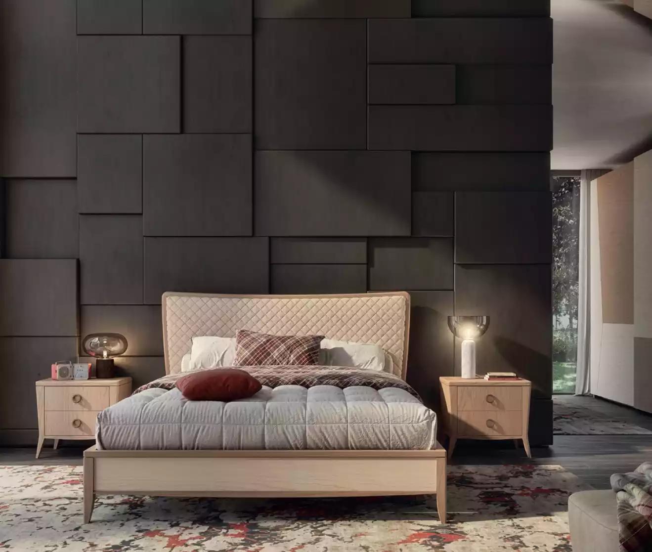 Schlafzimmer Set Bett 2x Nachttische Design Luxus 3tlg Modern Holz
