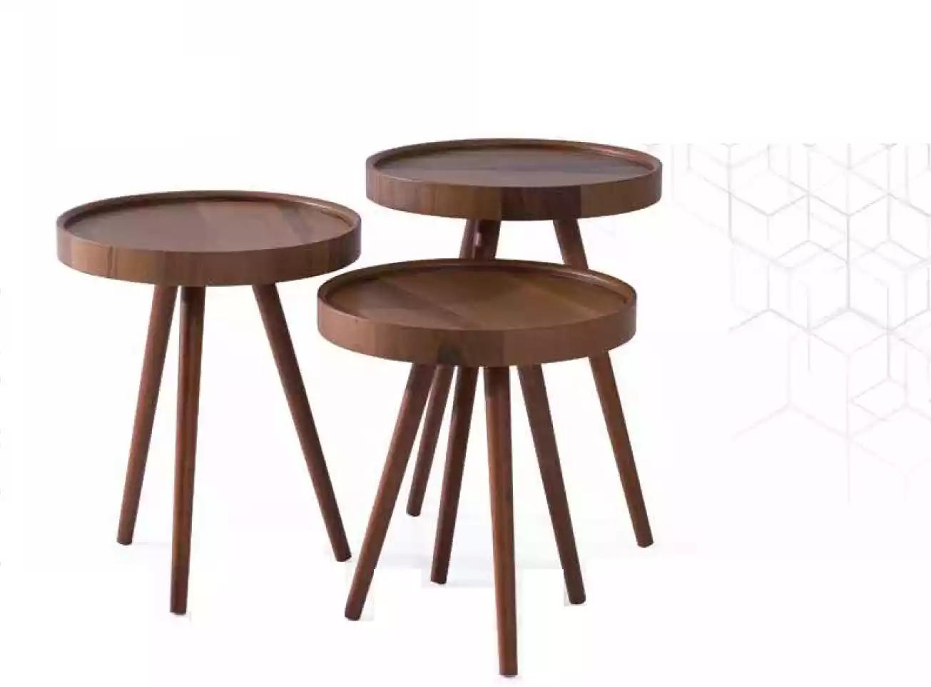 Beistelltisch 3х rund Dekotisch Lampentisch Sofatisch Tisch Holz braun