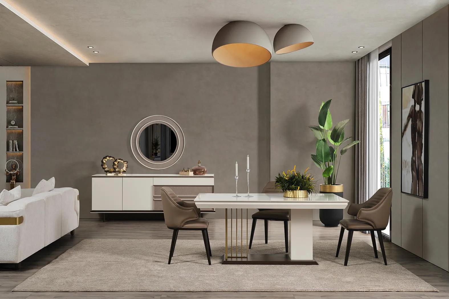 Esszimmer Set Essgruppe Esstisch 4x Stühle Sideboard+ Spiegel 7tlg
