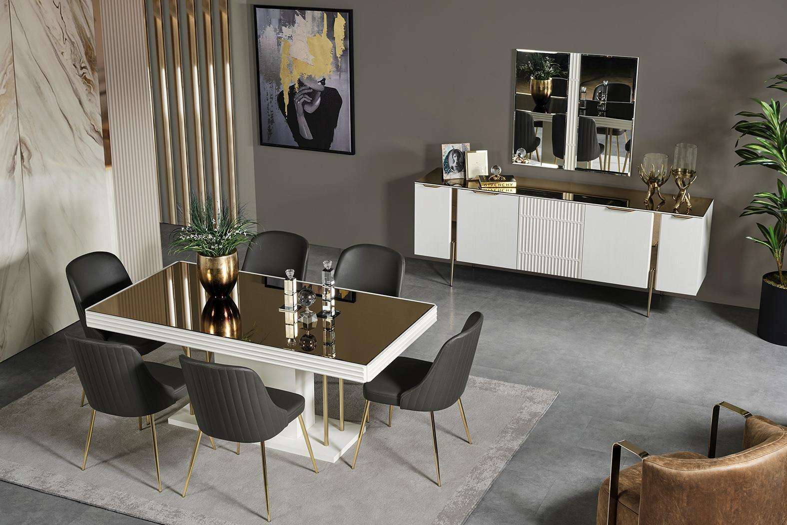 Stilvolle Esszimmergarnitur Esstisch Stühle Sideboard Designer Spiegel
