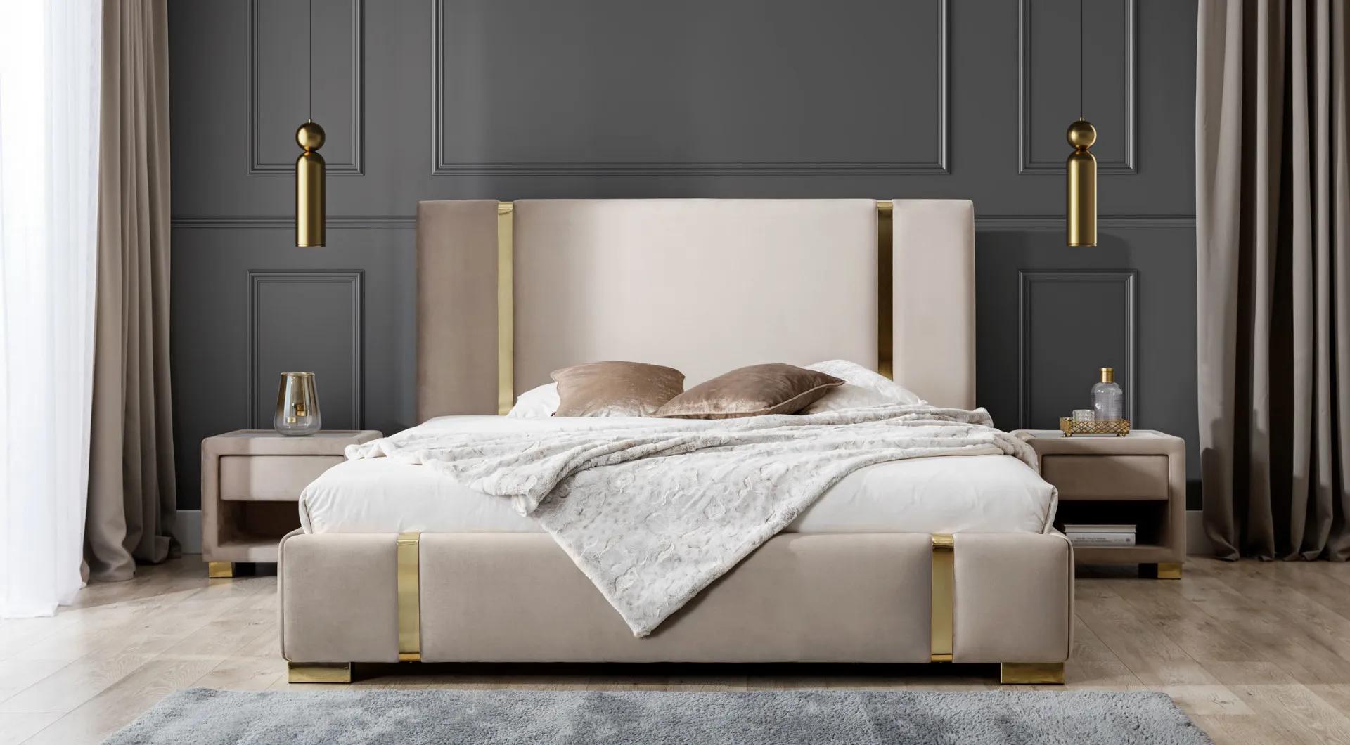 Komplette Schlafzimmer Garnitur Edelstahl Doppelbett Nachttische