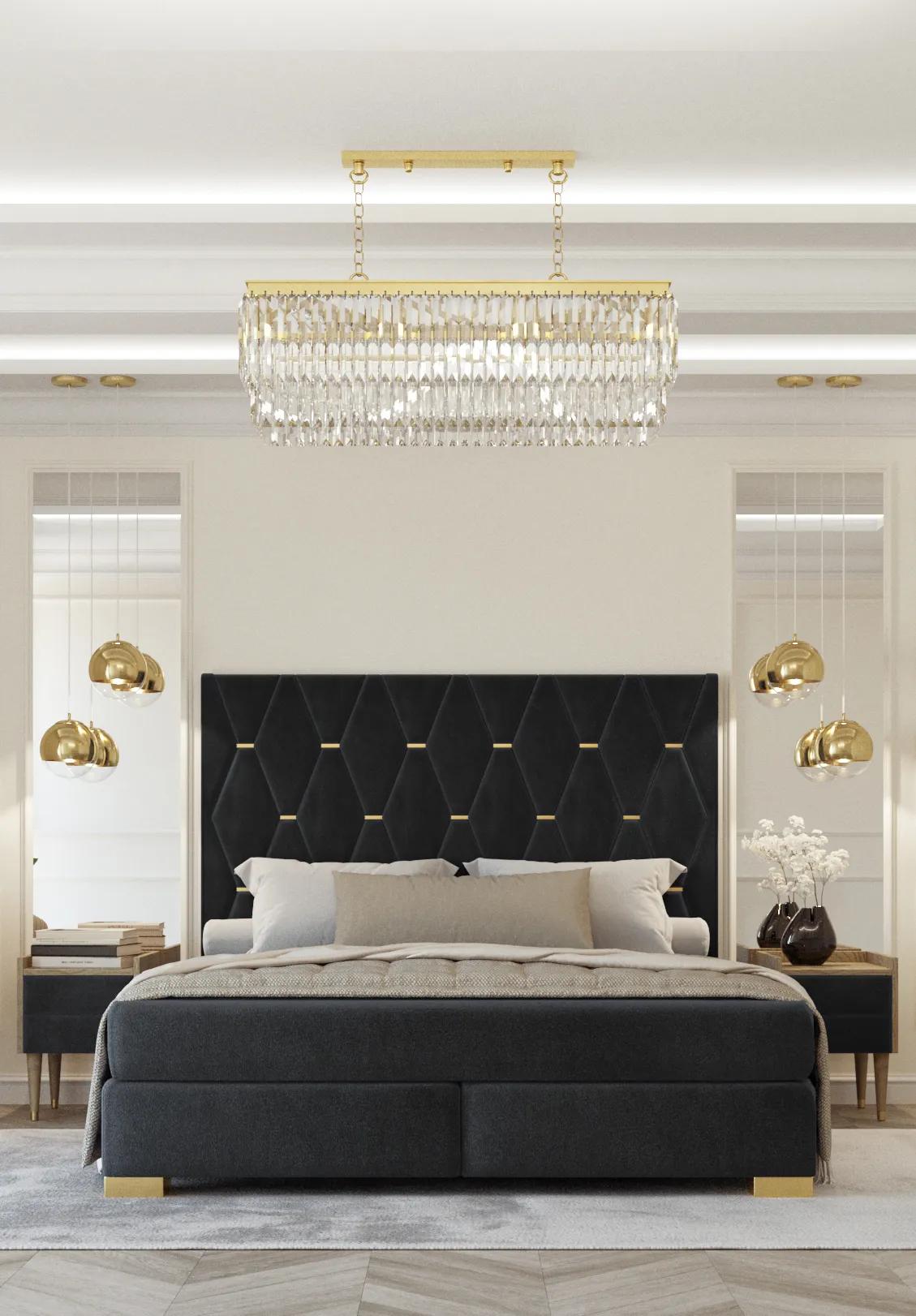 Schwarze Schlafzimmer Garnitur Doppelbett 2x Luxus Nachttische 3tlg Set