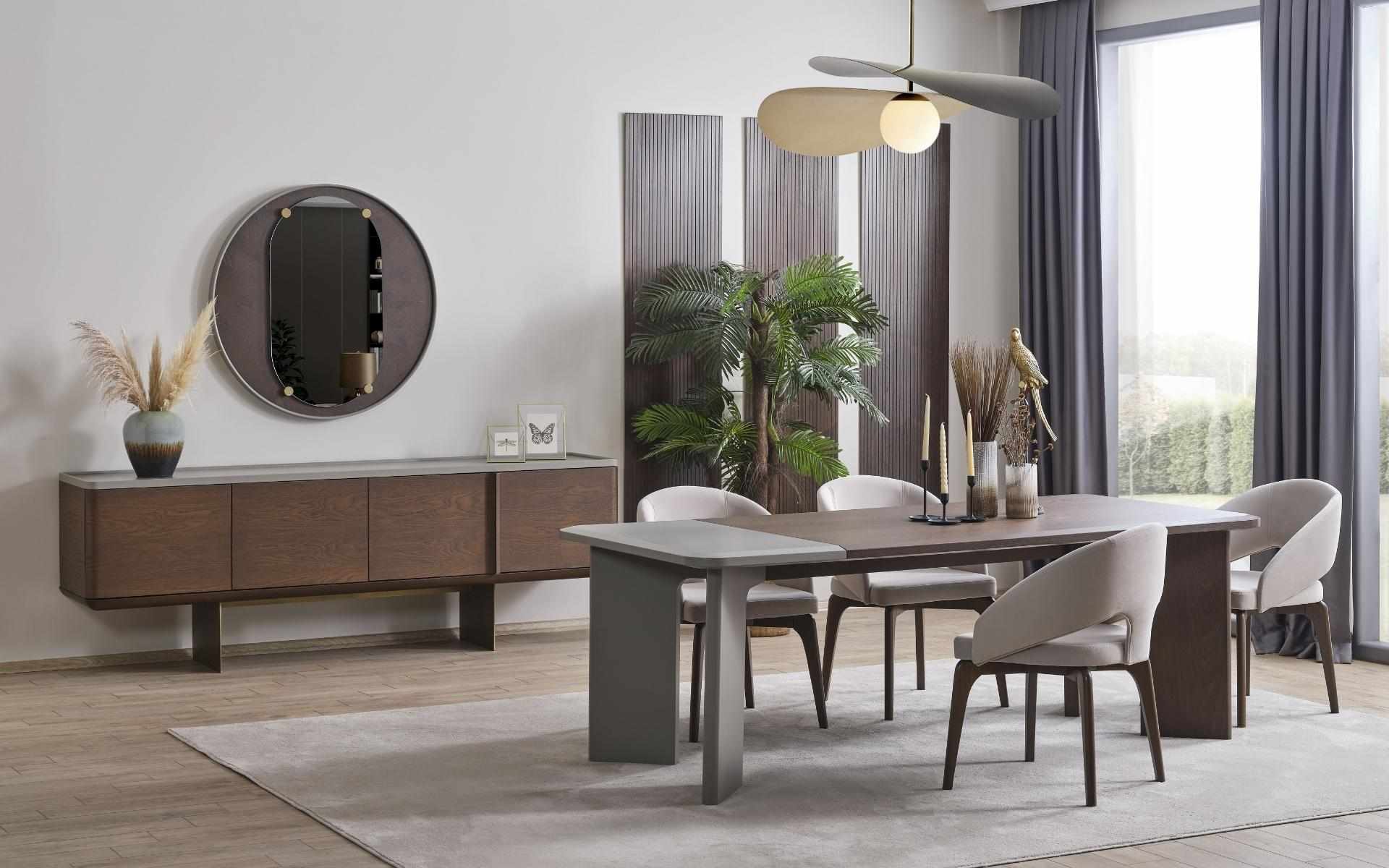 Große Esszimmer Garnitur Designer Esstisch 4x Stühle Sideboard Spiegel