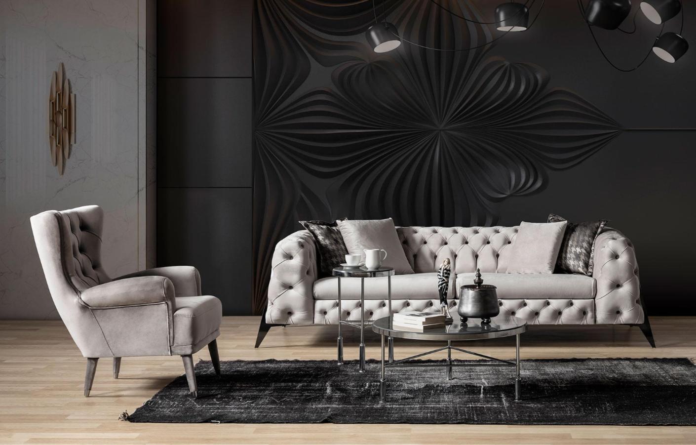 Weiße Chesterfield Polstergarnitur Sofagarnitur 4-Sitzer Sessel 2tlg
