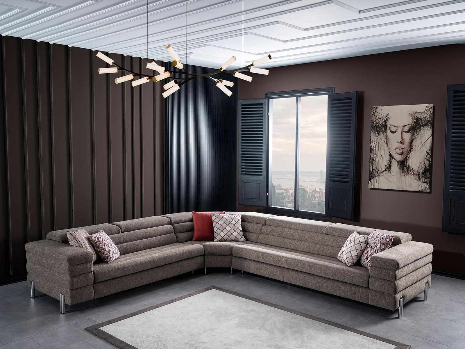 Modernes L-Form Beiges Ecksofa Wohnzimmer Polster Couchen Holzgestell