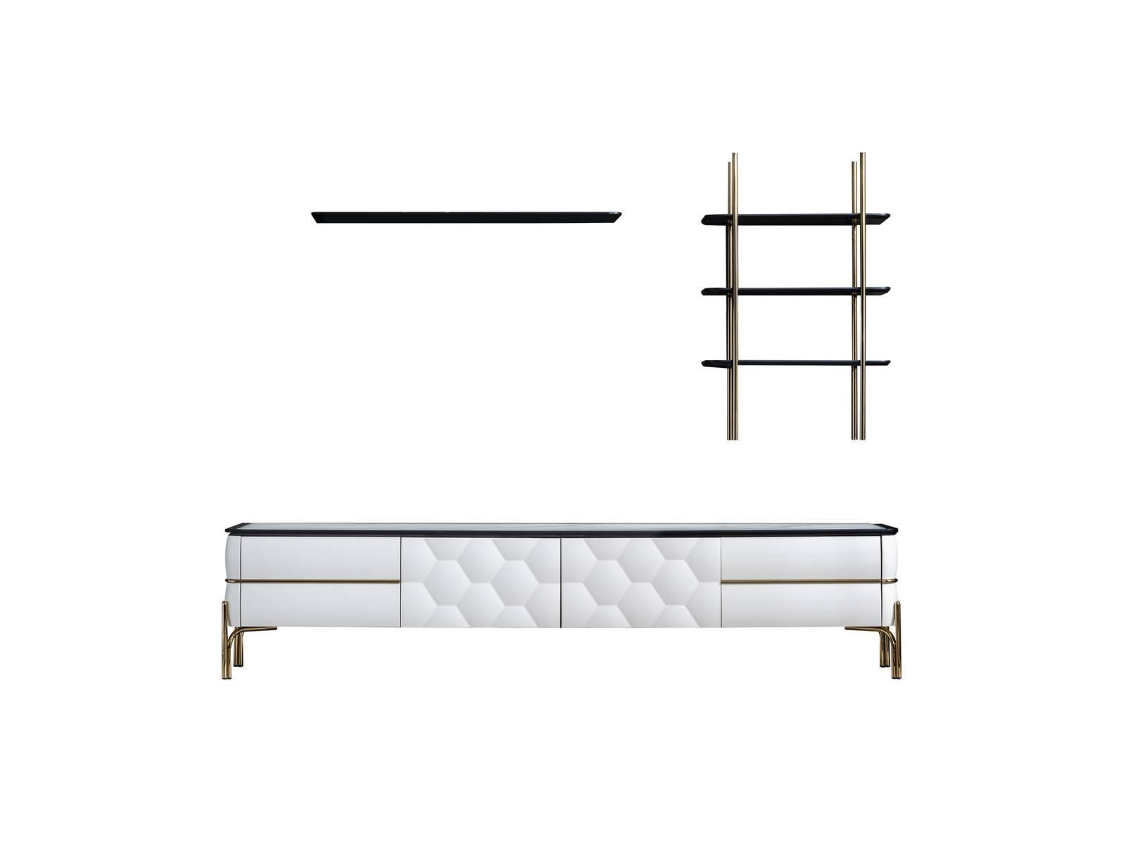 Weißer TV-Schrank Designer 2x Regale Wohnzimmer Stilvoller Set 3tlg
