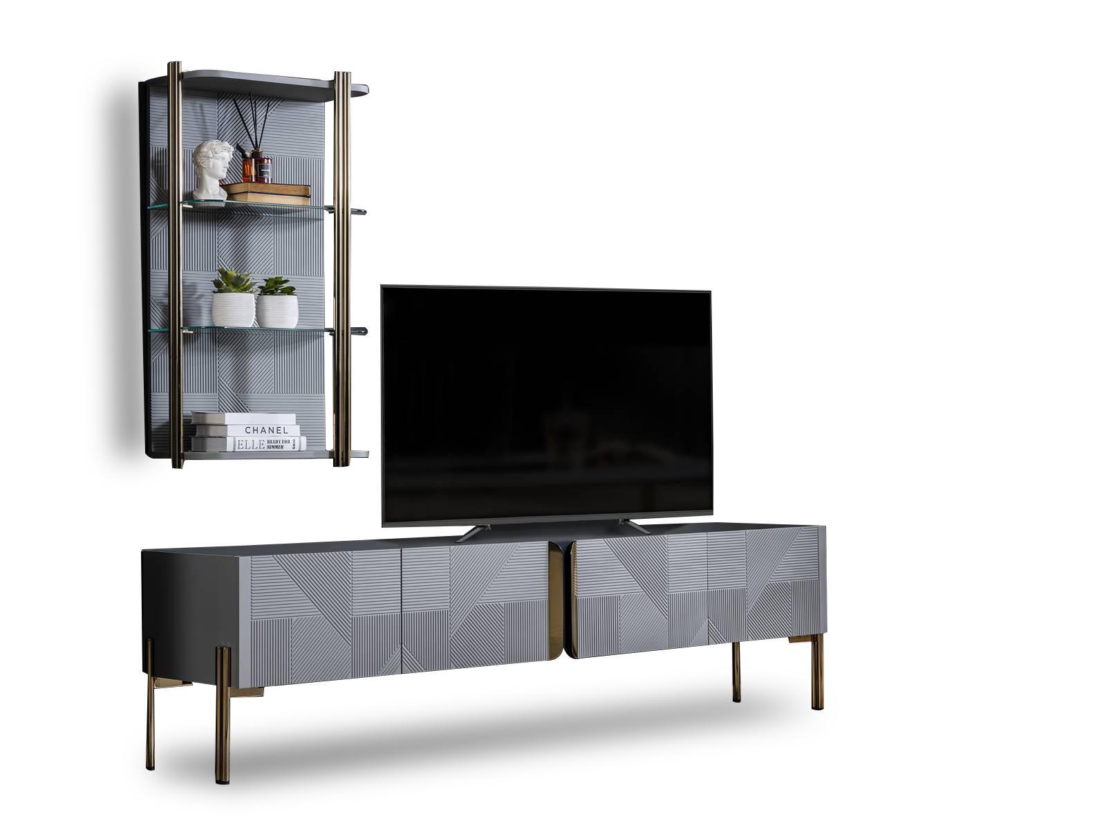 Grauer Wohnzimmer Designer TV-Schrank Luxuriöser Wandschrank Wohnset