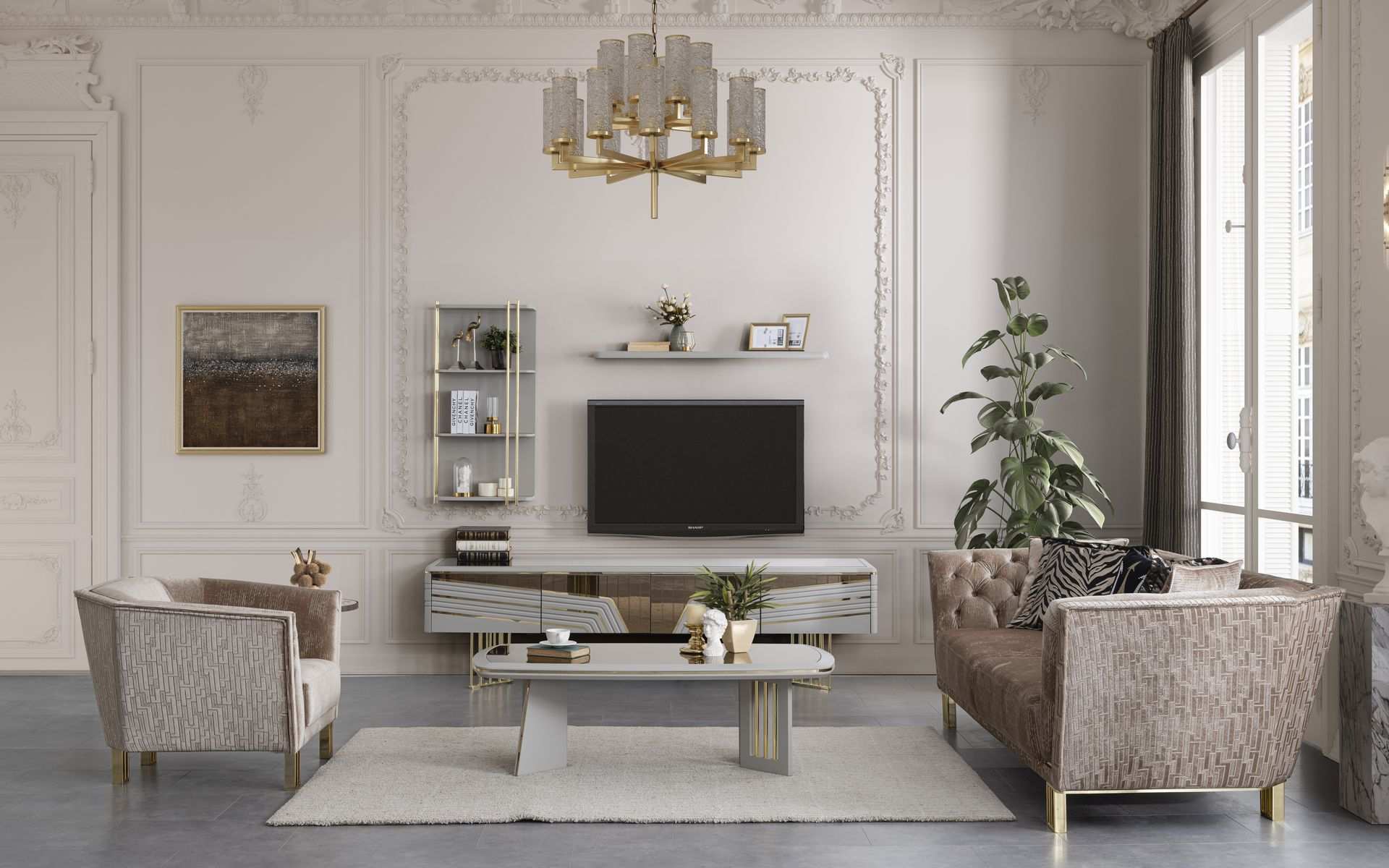 Graue Wohnzimmer Holzmöbel Designer TV-Schrank Wandschränke Wohnmöbel