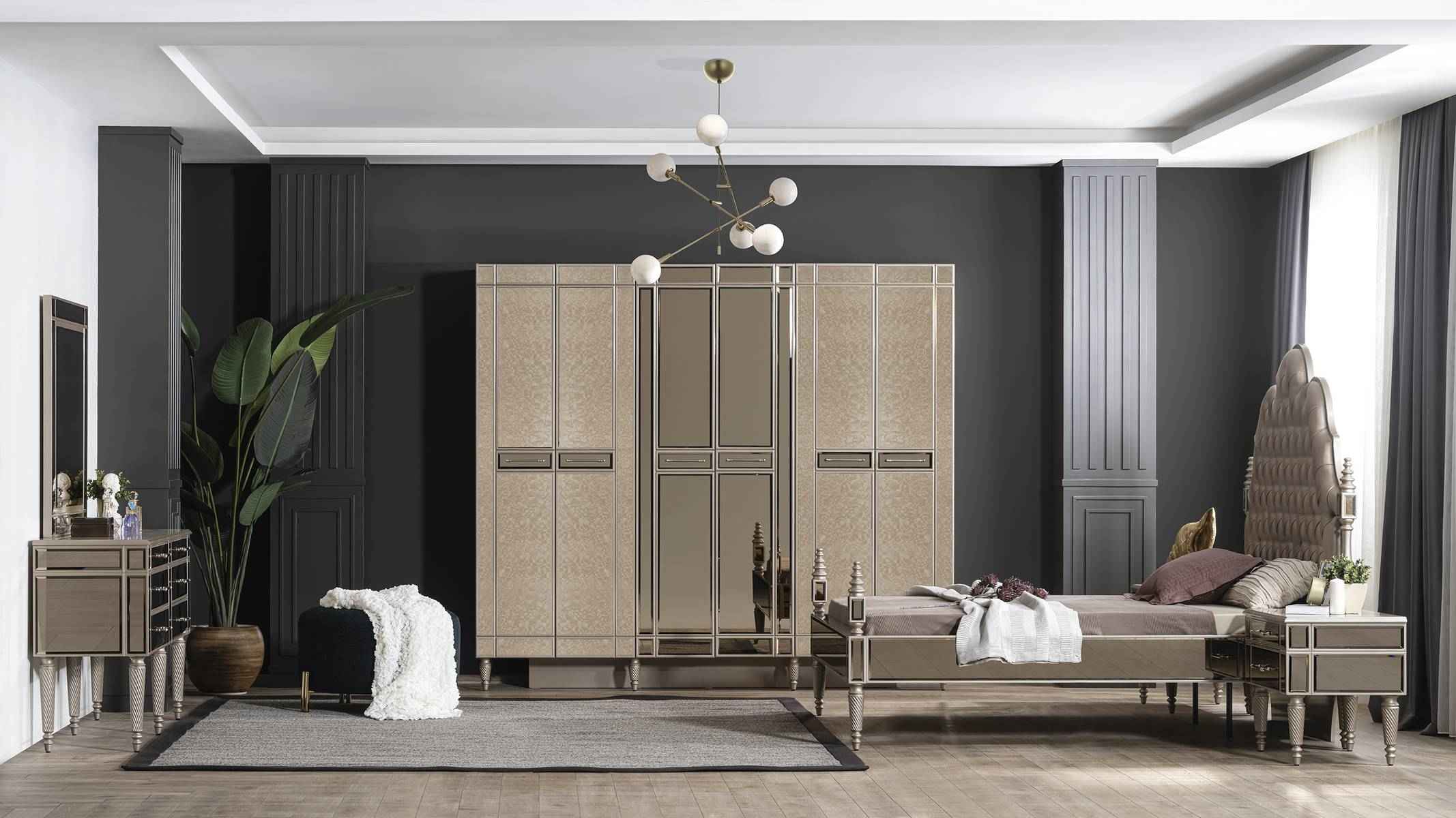 Schlafzimmer Komplettes Bett 2x Nachttische Kommode mit Spiegel 5tlg