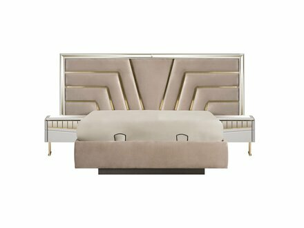 Beiges Schlafzimmer Doppelbett Stabiles Holzgestell Designer Polster Bett