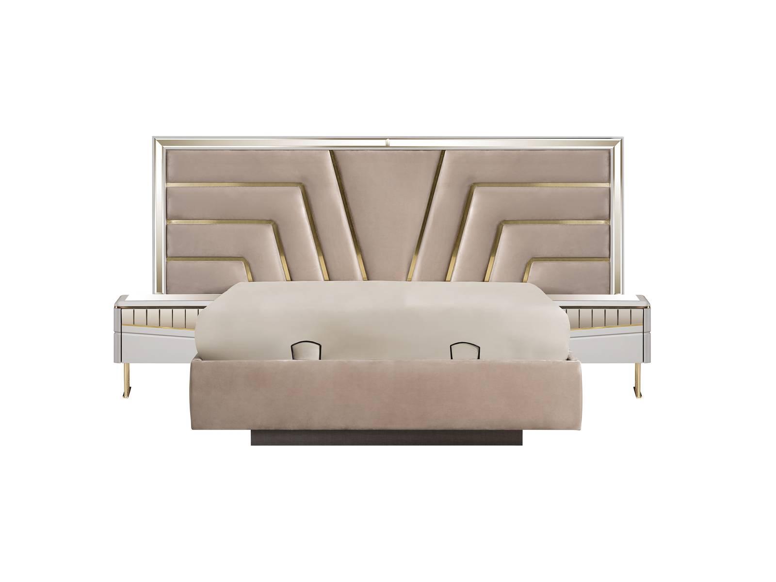 Beiges Schlafzimmer Bett Designer 2x Nachttische Stivoller Set 3tlg