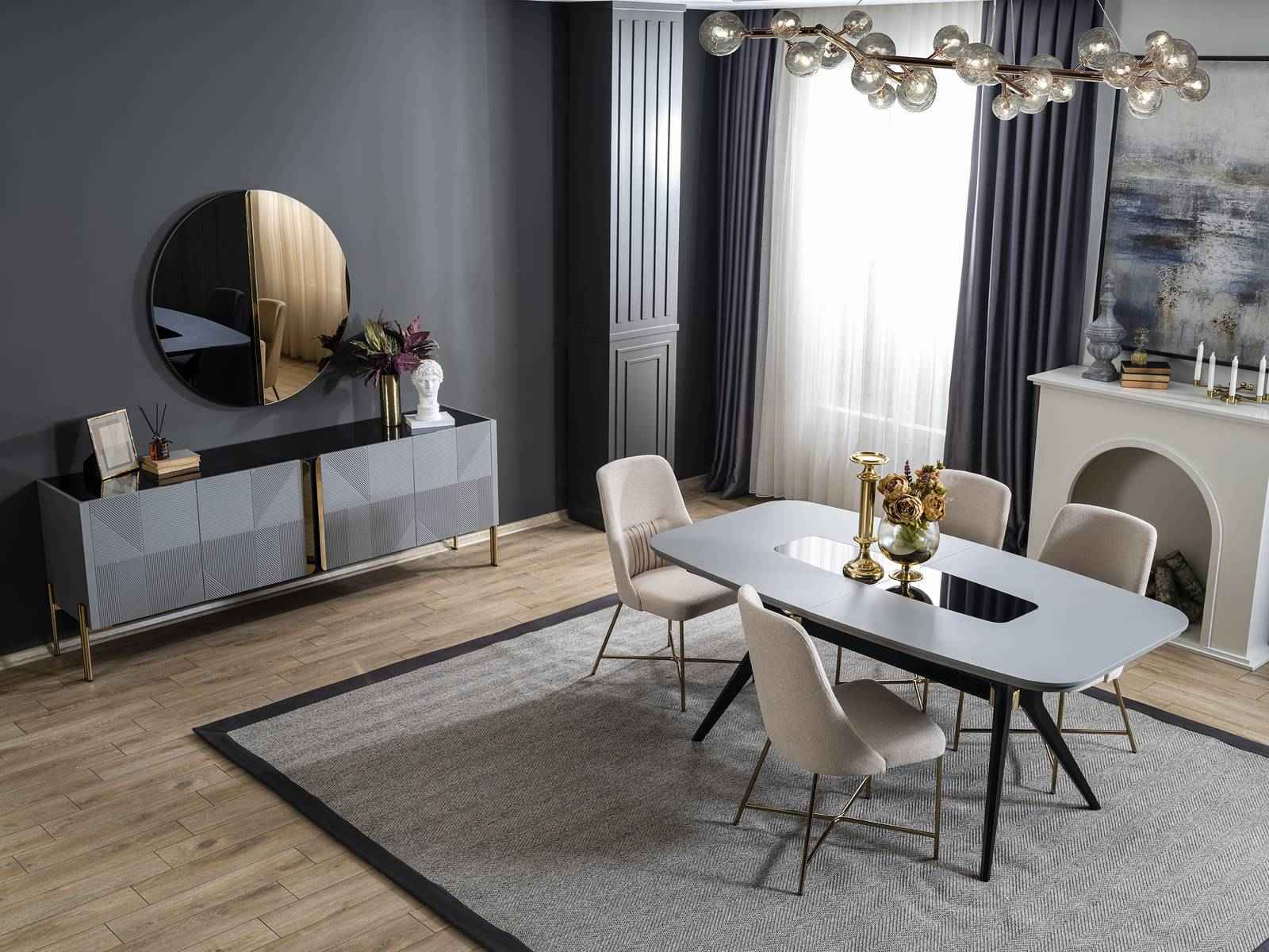 Moderne Graue Esszimmer Garnitur Holz Möbel Luxus Esstisch Sideboard