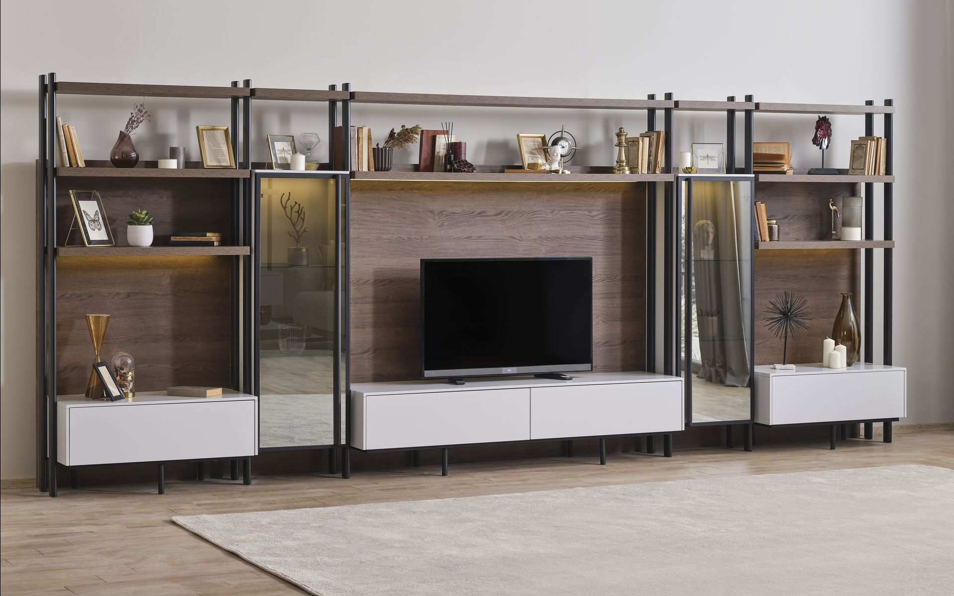 Moderne Braue Wohnzimmer Wohnwand Luxus Wohnzimmermöbel Regal Schränke