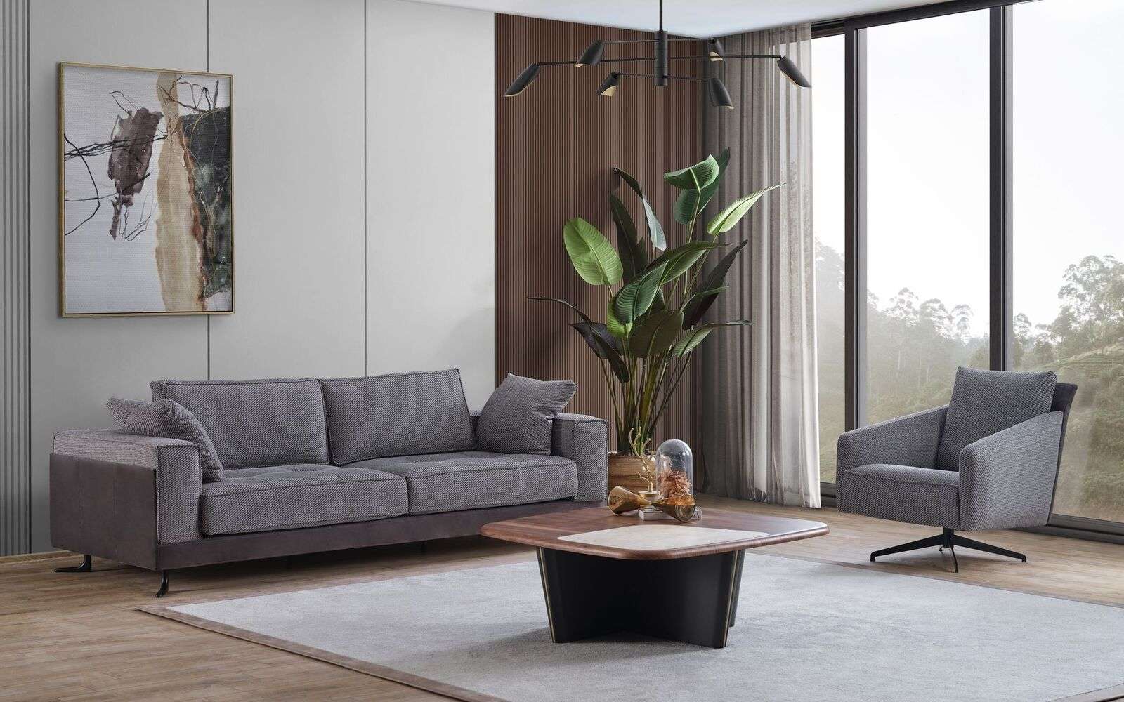 Wohnzimmer Sitzmöbel Grauer Viersitzer Designer Sessel Luxus Couchtisch