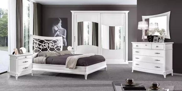Schlafzimmer Set Komplett Kleiderschrank Spiegel Nachttische Bett 6tlg