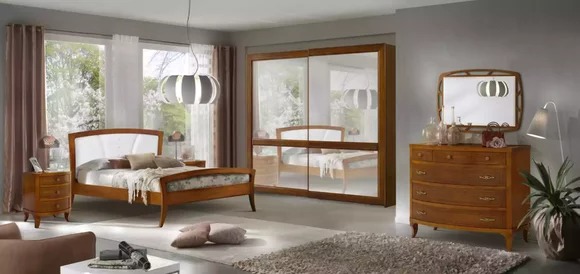 Komplett Schlafzimmer Braun Luxus Bett Holz 2x Nachttische Set 6tlg