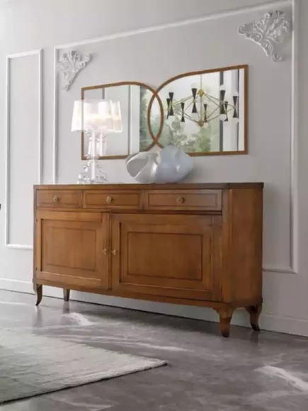 Anrichte mit Spiegel Holz Möbel Luxus Einrichtung Klassischе Set 2tlg.