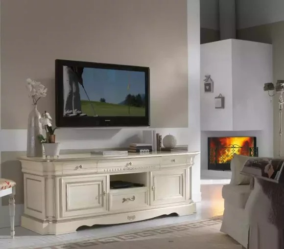 Kommode Weiß tv Ständer Holz Sideboard Klassischer Möbel Wohnzimmer