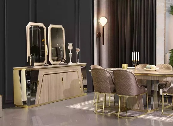 Modernes Esszimmer Set Esstisch Anrichte mit Spiegel Luxus Einrichtung