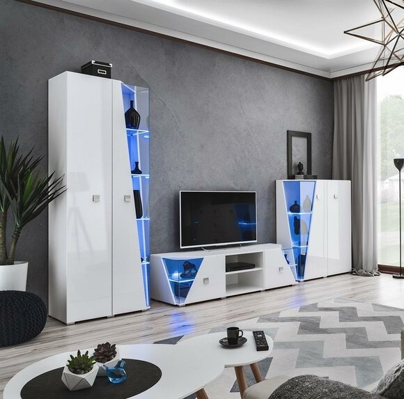 Wohnzimmer Luxus Einrichtung Set 3 tlg Wohnwand Designer Möbel Vitrine Holz
