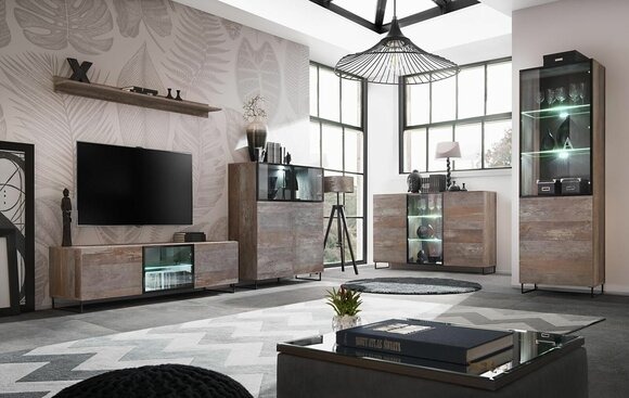 Design Wohnwand TV-Ständer 2x Vitrine rtv Lowboard Einrichtung Set 5 tlg