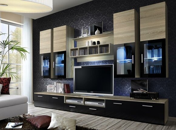 Wohnzimmer Komplett TV-Ständer Design Wandschrank Luxus Wohnwand Einrichtung Neu