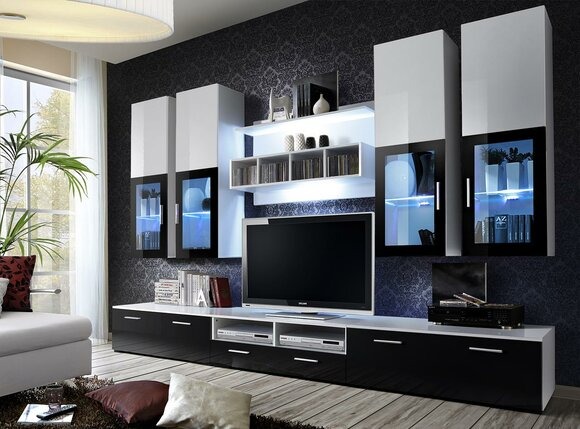 Modern Design Wohnwand Holz Wand Regale Komplett TV-Ständer Einrichtung