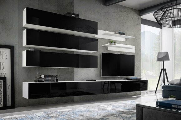 Set 7 tlg. Designer Wohnzimmer Wohnwand Wandschrank Sideboard TV-Ständer Neu