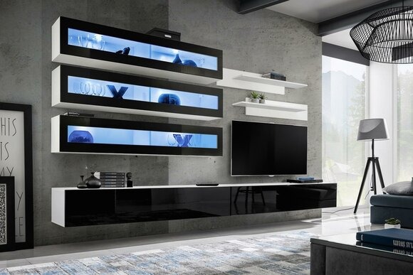 Weiß Luxus Wohnzimmer Wohnwand Möbel 3x Wandschrank TV-Ständer