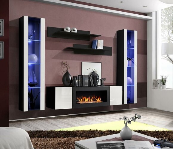 Wohnwand Wandregale Wohnzimmer Modern Luxus Set 5 tlg Designer Hänge Vitrine