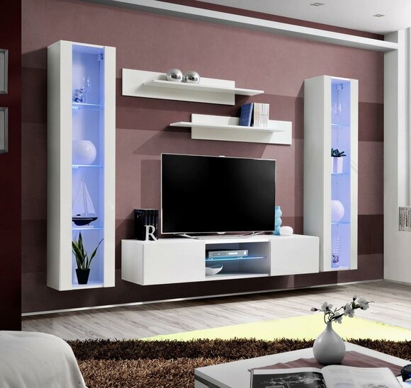 Wohnwand Hänge Vitrine Wohnzimmer TV-Ständer Sideboard Wand Regale Komplett