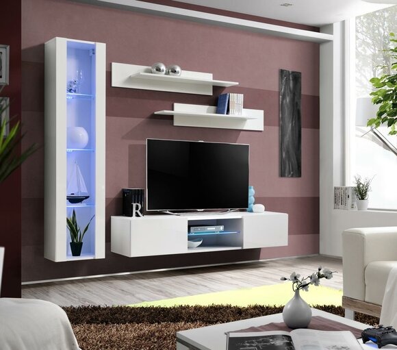 Weiß Wohnwand Wand Regale Luxus Hänge Vitrine Designer Möbel Modern Einrichtung