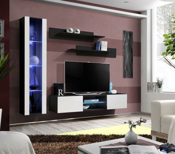 Luxus Wohnwand Einrichtung Hänge Vitrine Wohnzimmer Designer Garnitur Wandregale