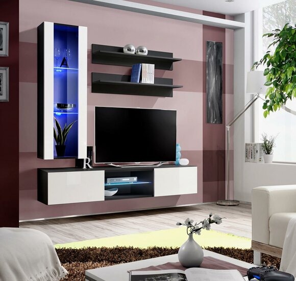 Komplette Wohnwand Hänge Vitrine Wohnzimmermöbel Designer Garnitur Wandregale