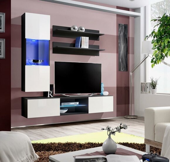 Designer Wohnwand Modern TV-Ständer Hänge Vitrine Wandregale Wohnzimmermöbel