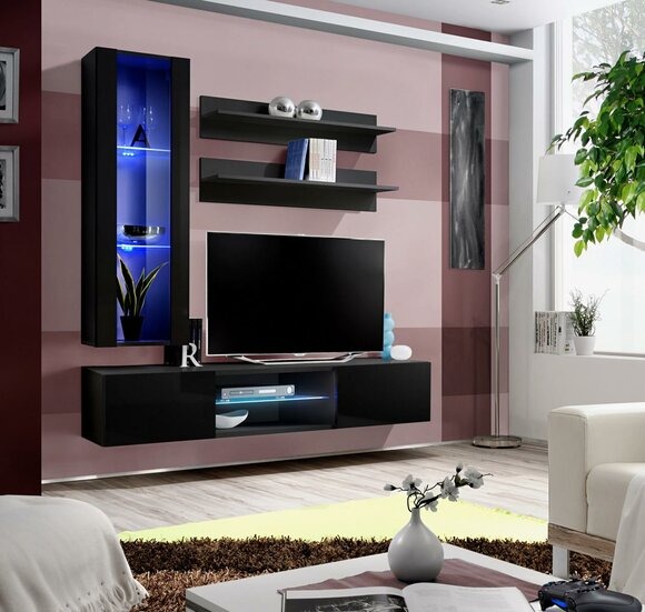 Wohnwand Set Wohnzimmermöbel Hänge Vitrine Wandregale TV-Ständer Sideboard