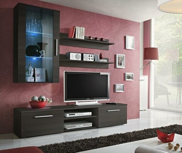 Wohnwand Wandschrank TV Ständer Sideboard Wohnzimmer Holz Wand Regale Neu