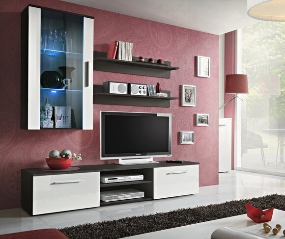 Wohnwand Komplette 5tlg.Wohnzimmer Einrichtung Set Regale Wandschrank TV-Ständer