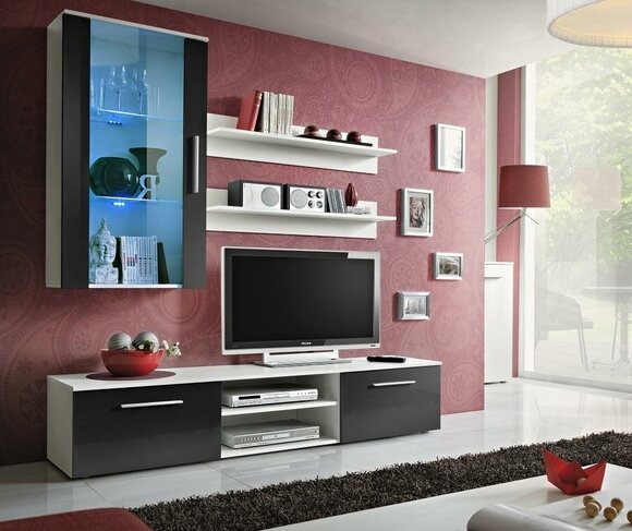 Wohnwand Wand Schrank Moderne Design RTV TV-Ständer Neu Wand Regale