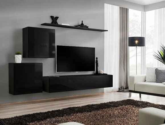 Wohnwand Wohnzimmer Set Schwarz Sideboard Wandregale 4tlg Set Wandschrank
